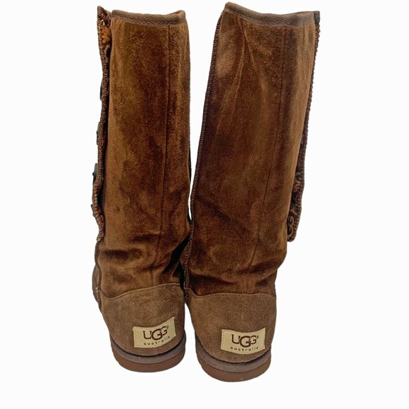 UGG Australia 3387 Lo Pro Fold Over Brown Suede Mid Calf Boots - Picture 10 of 12